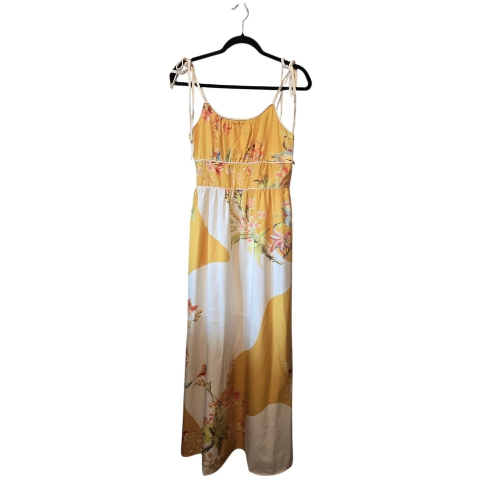 Miss Kelly 1999 Floral Maxi Dress Women's MED Yellow Smocked Garden Boho‎ Summer